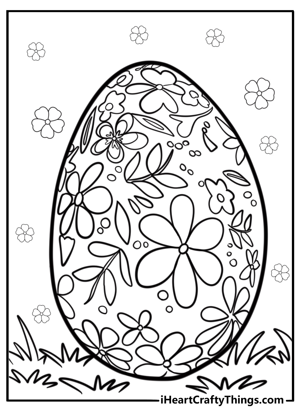 Decorated easter egg with floral patterns coloring sheet