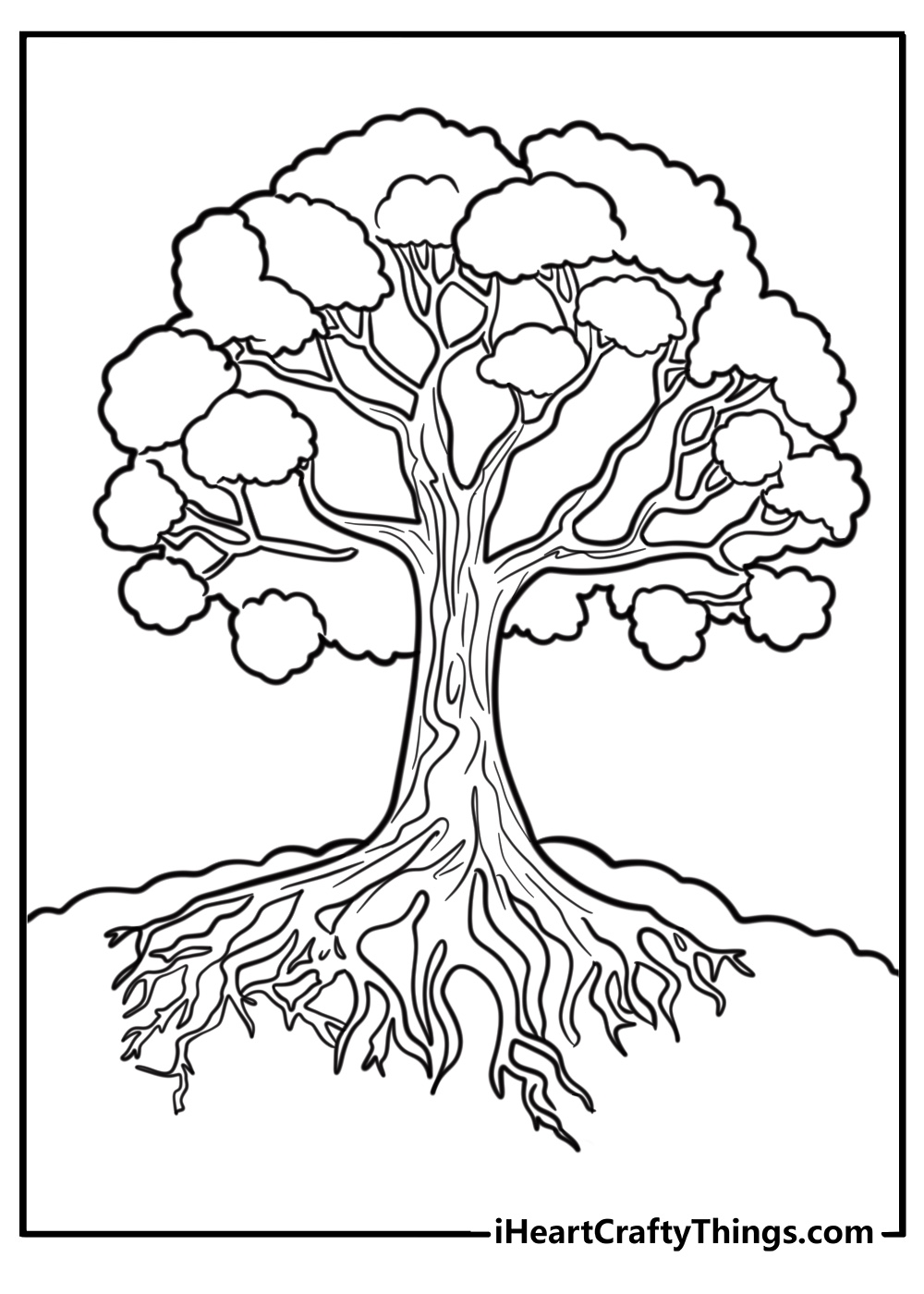 Detailed tree with branches and roots coloring sheet