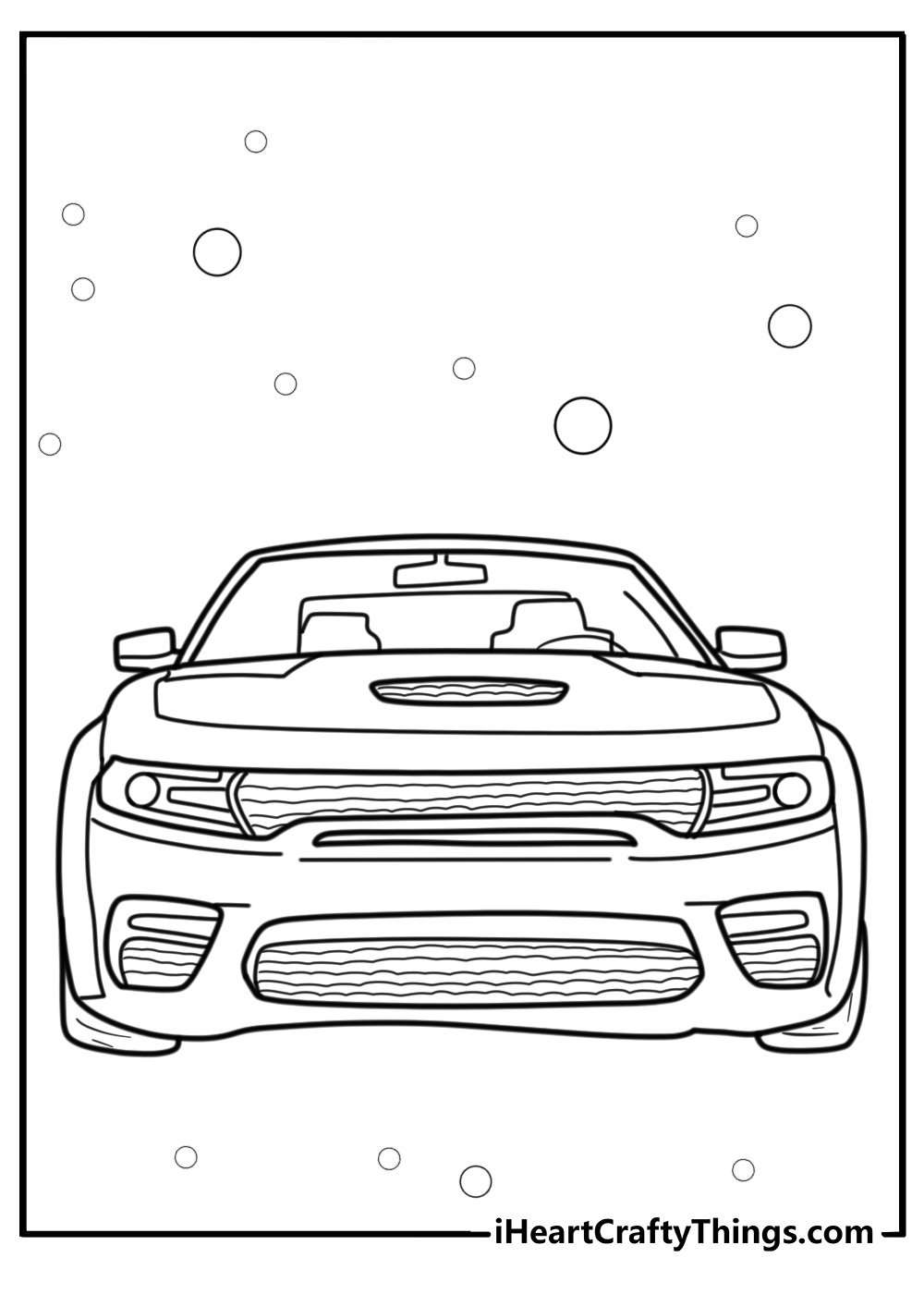 Dodge charger hellcat front view coloring page for kids