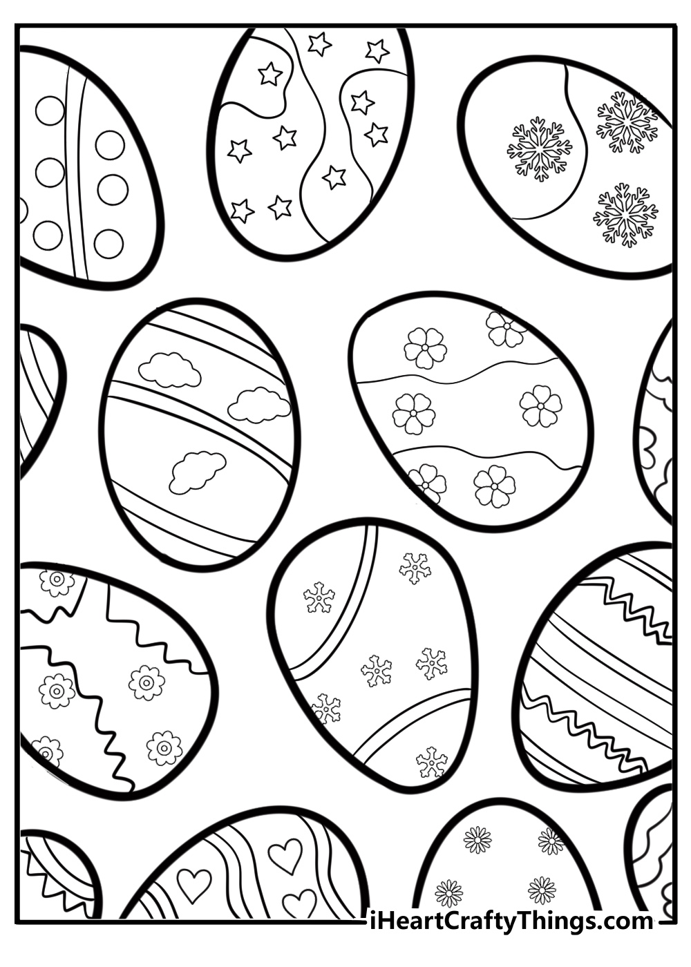 Easter eggs arranged in a fun zigzag pattern coloring sheet