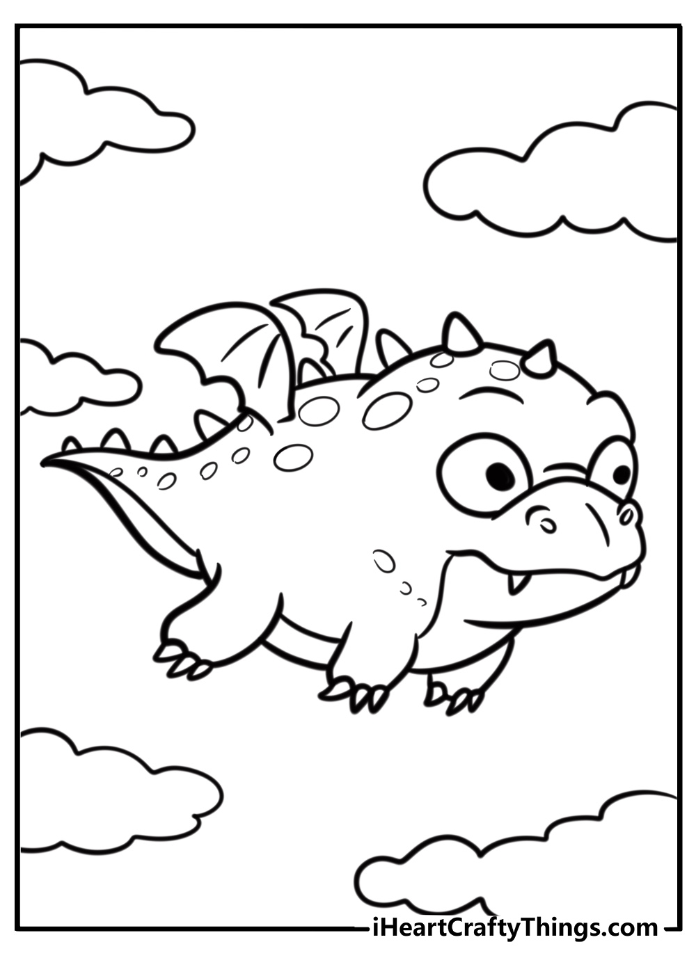 Friendly dragon with tiny wings fun pdf for kids to color