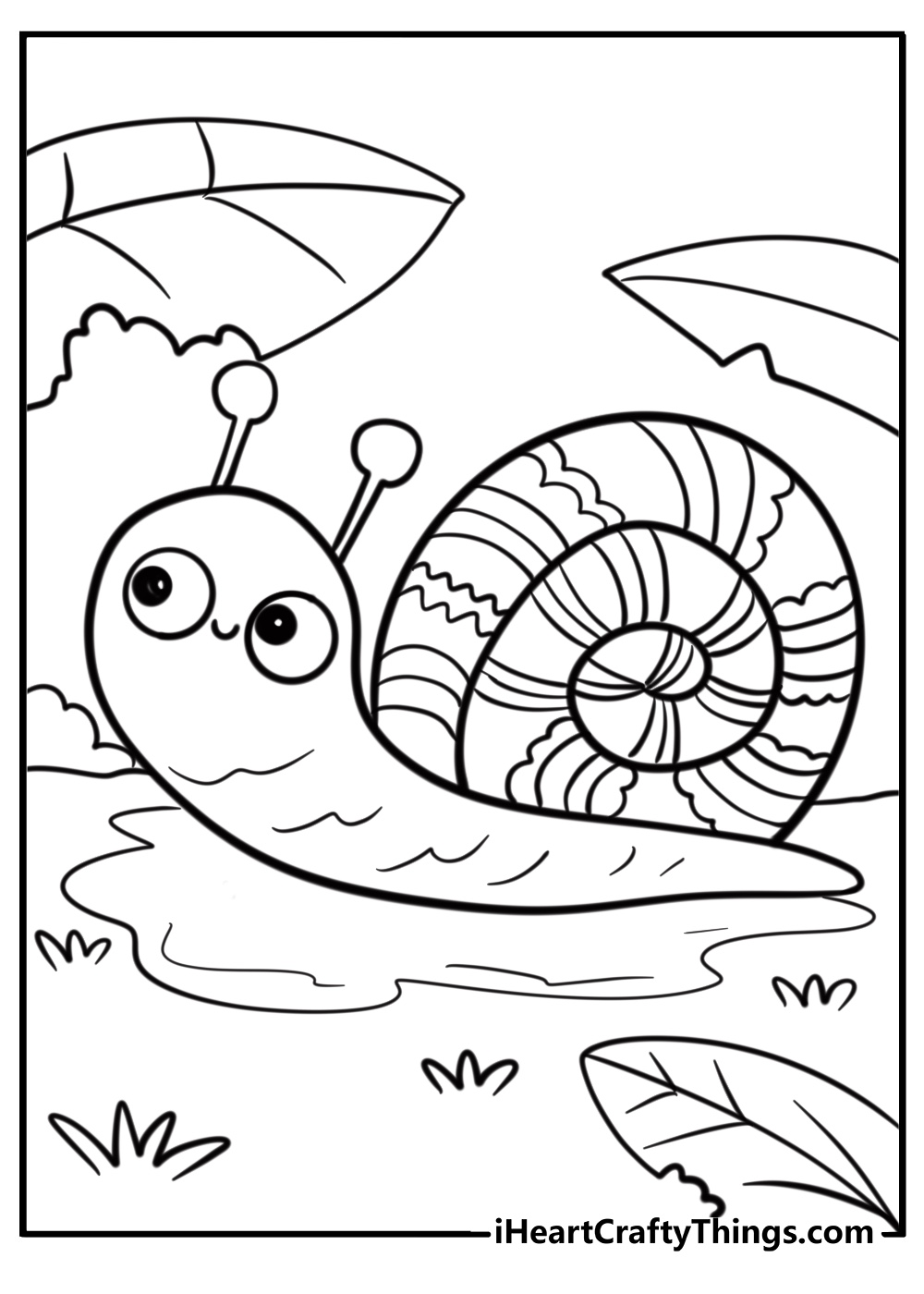 Friendly snail with a decorated shell free printable pdf