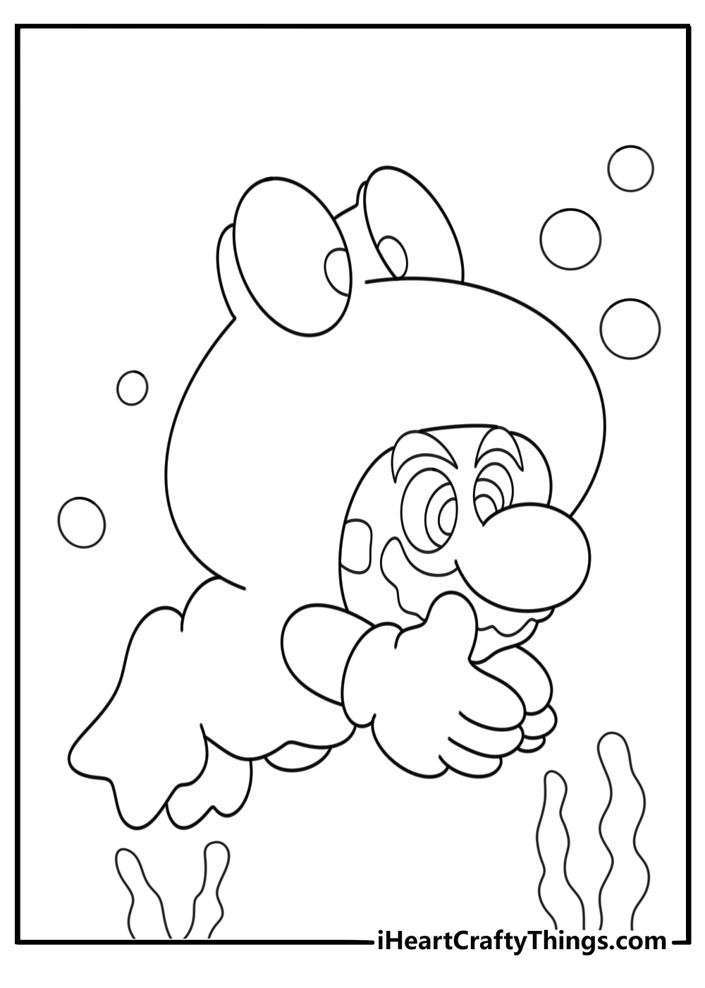 frog suit luigi swimming with bubbles kids coloring page