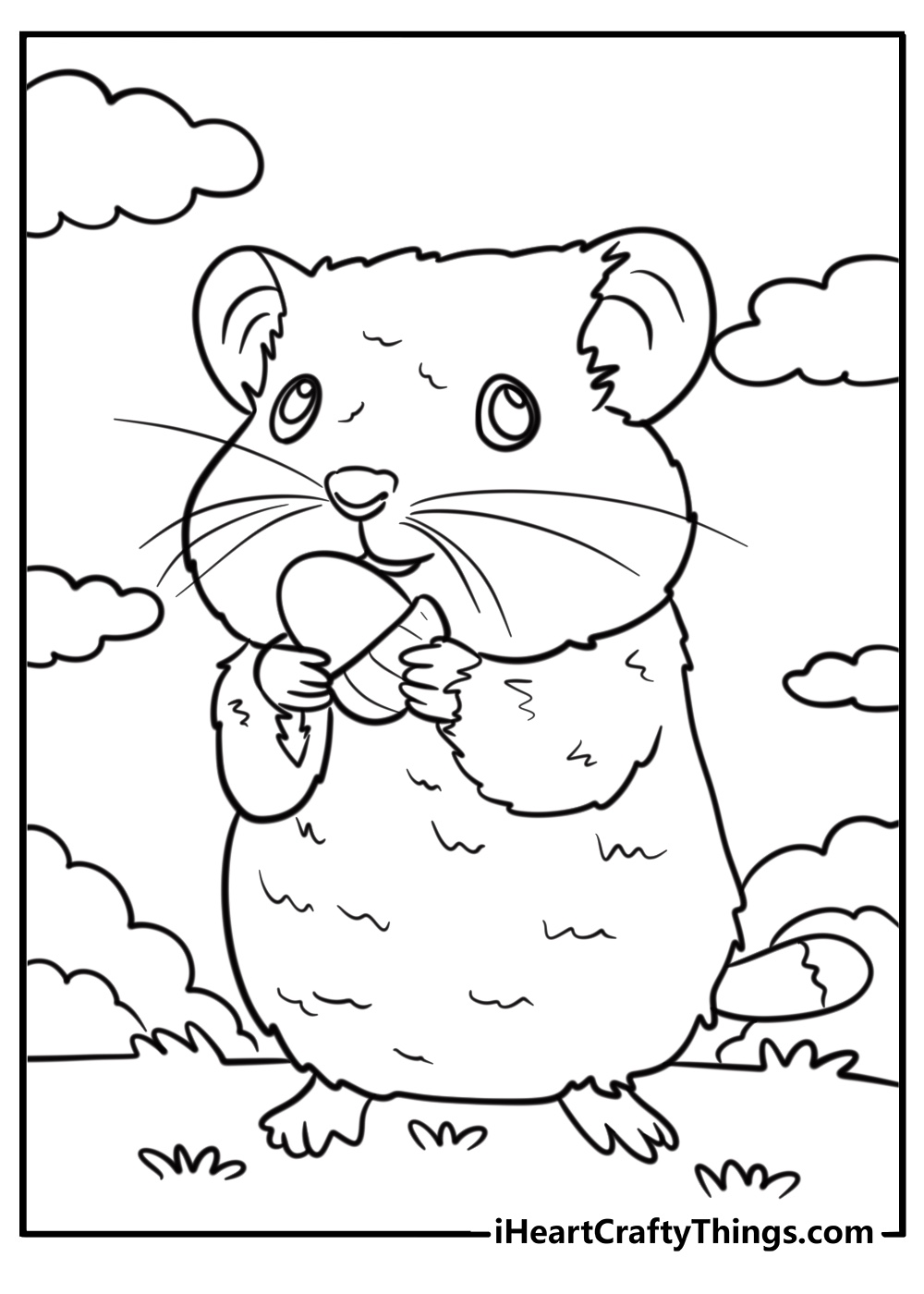 Fuzzy hamster holding a seed free pdf page to color