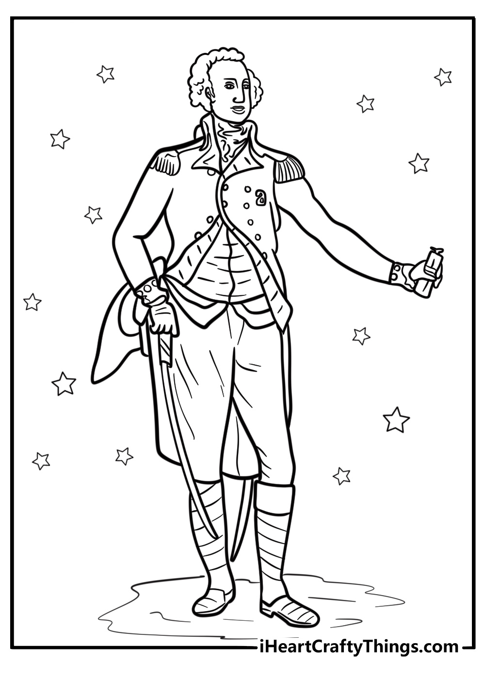 George Washington standing tall coloringsheet for kids