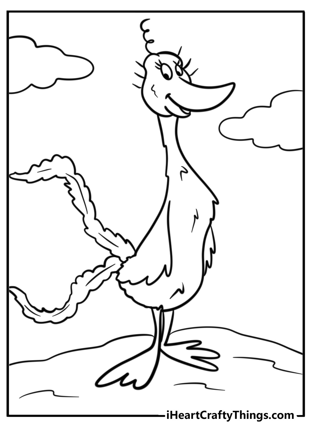 Gertrude McFuzz growing a fancy tail fun printable Seuss coloring page