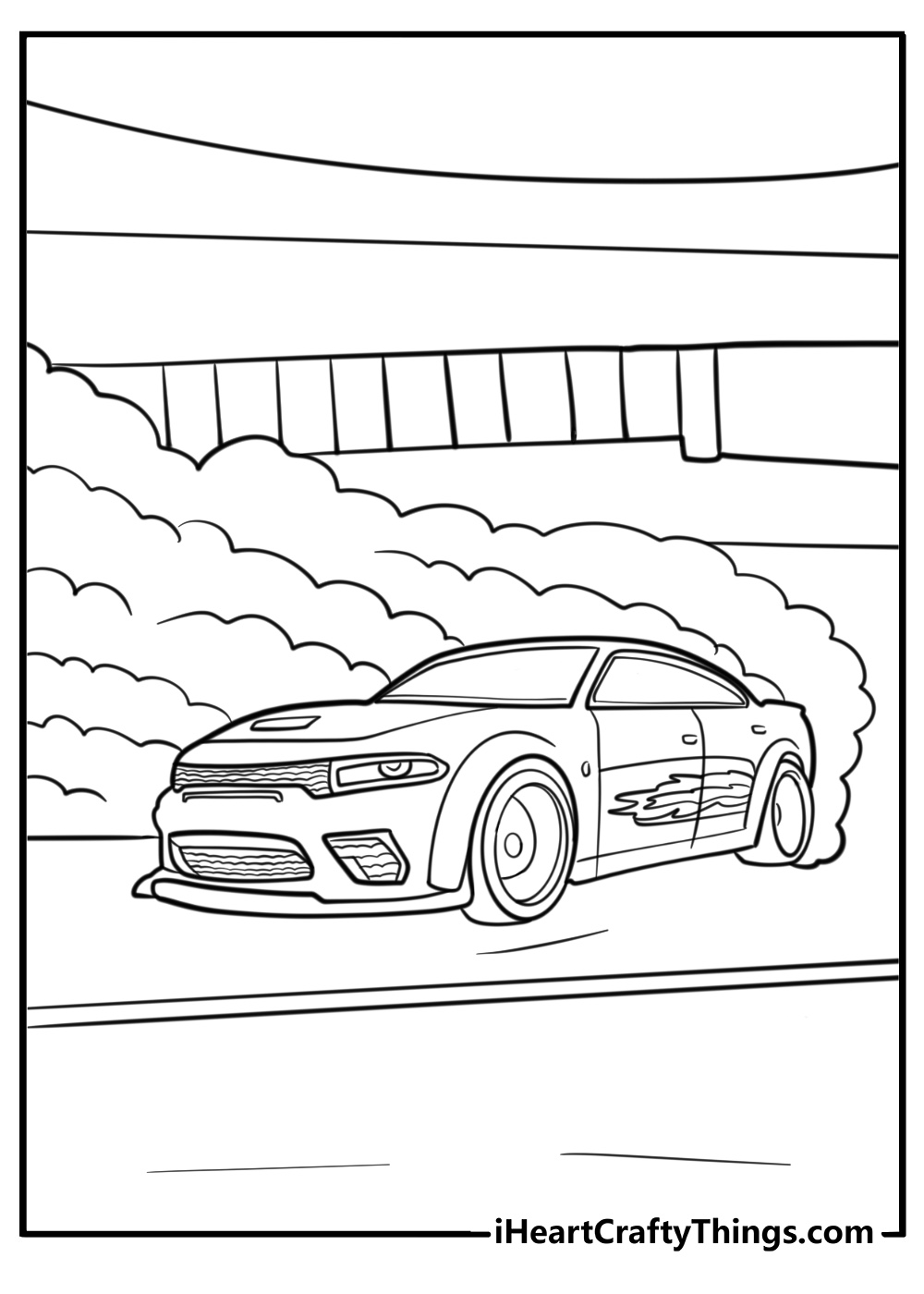 Hellcat drifting around a corner free coloring page pdf