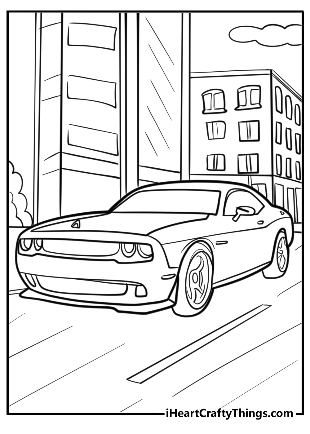 Hellcat in a city street fun coloring sheet