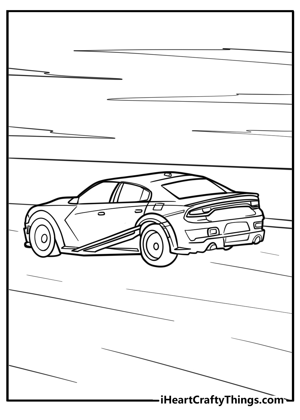 Hellcat racing on a track coloring page for kids