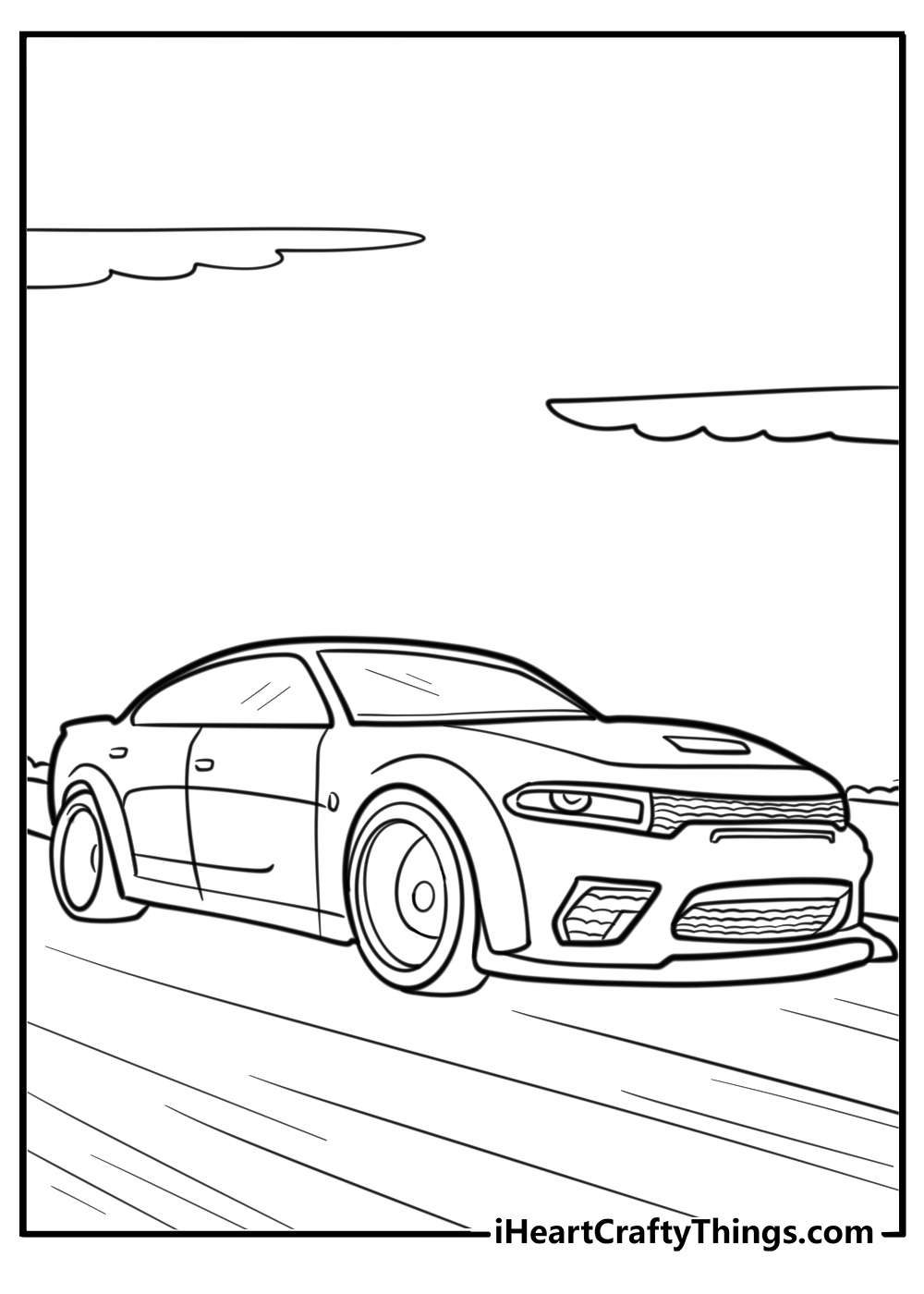 Hellcat speeding on the highway fun printable coloring sheet