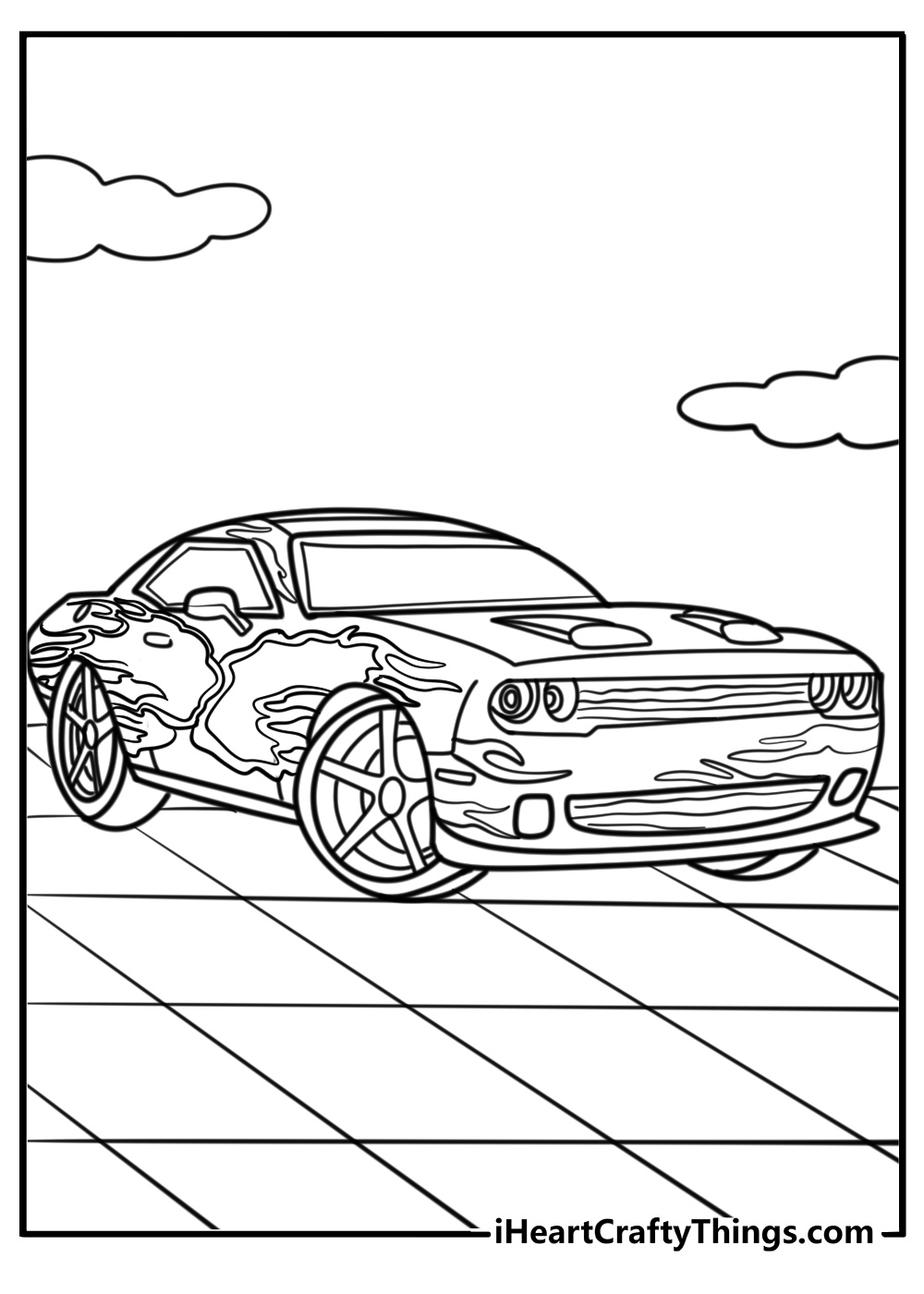 Hellcat with a custom paint job free coloring page pdf