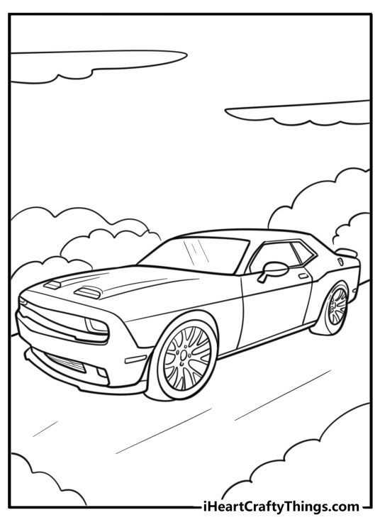 Hellcat with black wheels free coloring page pdf