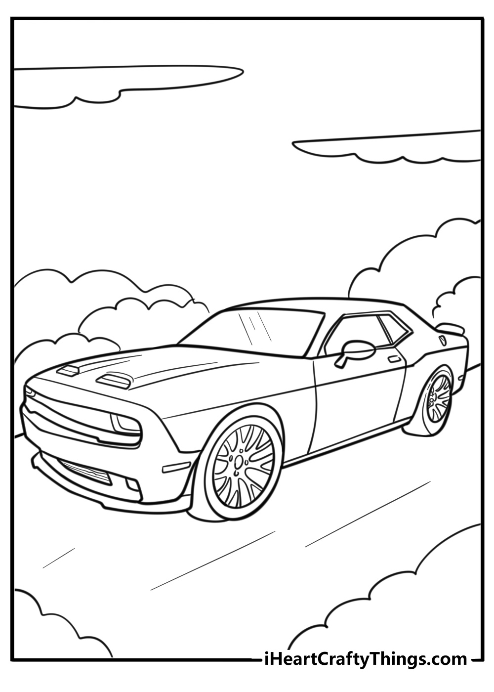 Hellcat with black wheels free coloring page pdf