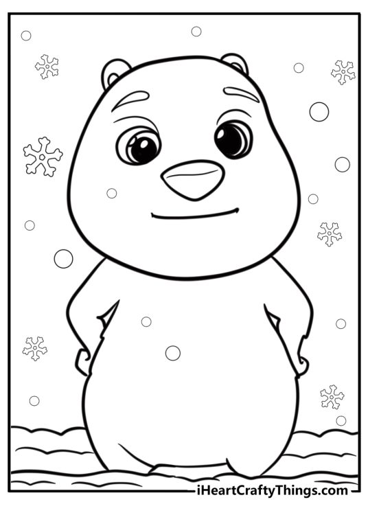 Huggable polar bear cub in the snow detailed page for kids