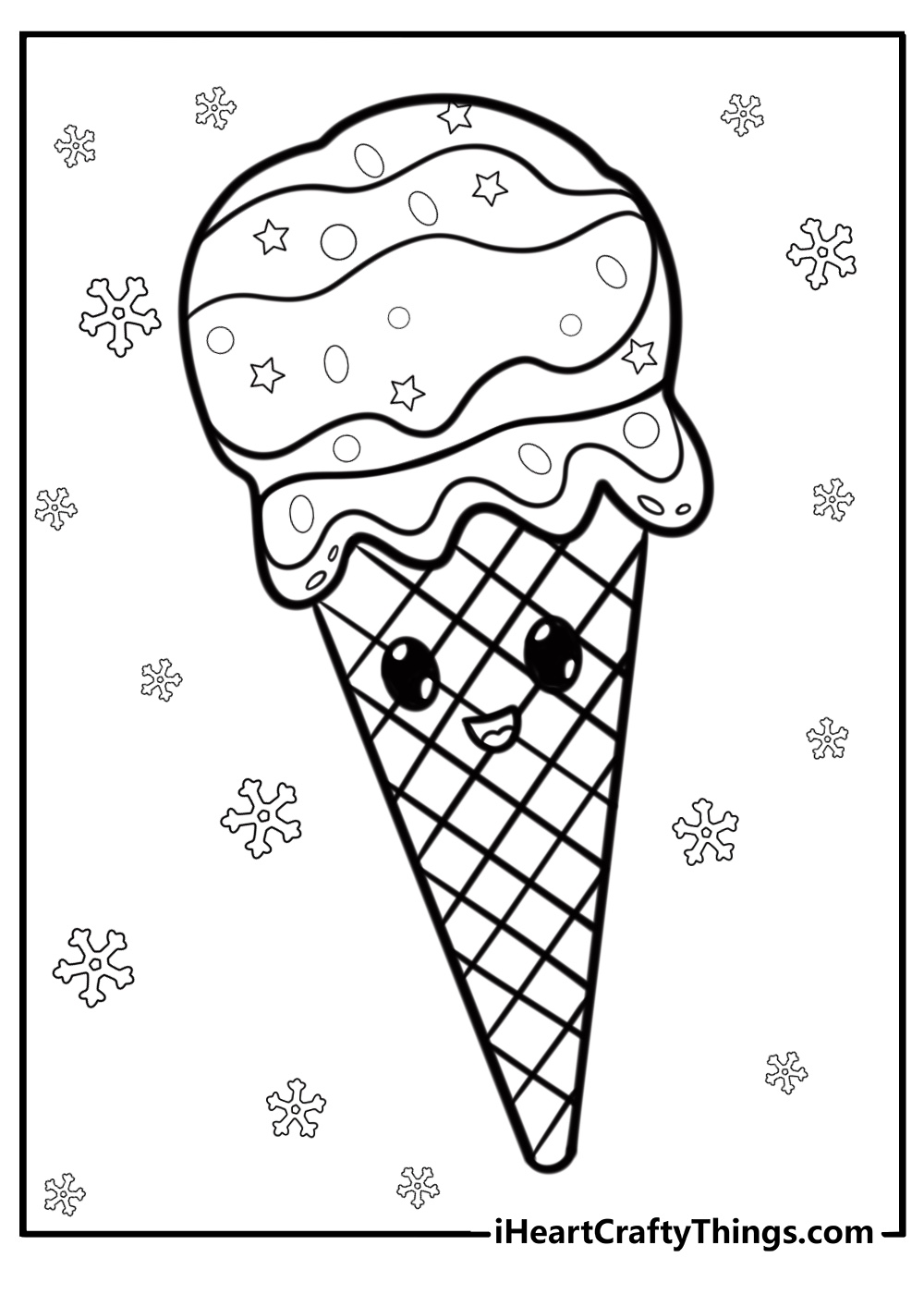 Ice cream cone with kawaii eyes free printable coloring fun