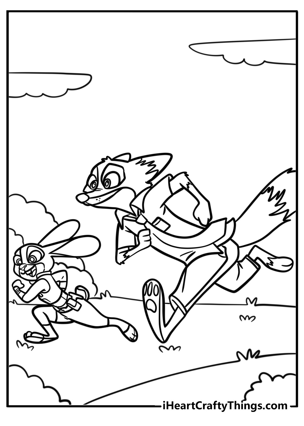 Judy hopps and nick wilde running together printable coloring page