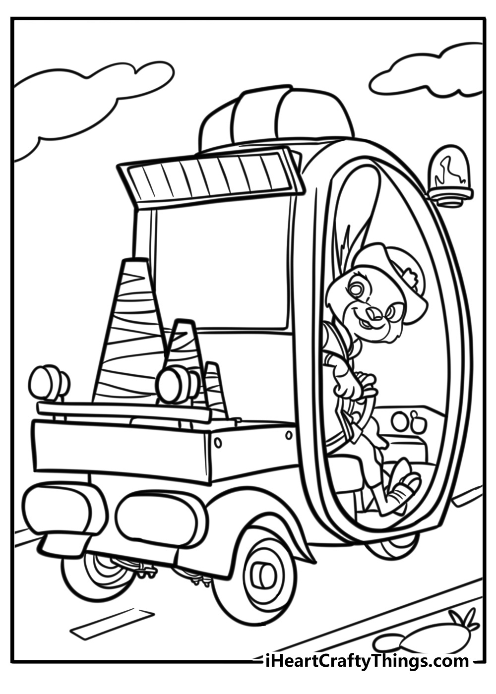 Judy hopps driving her police car coloring page for kids