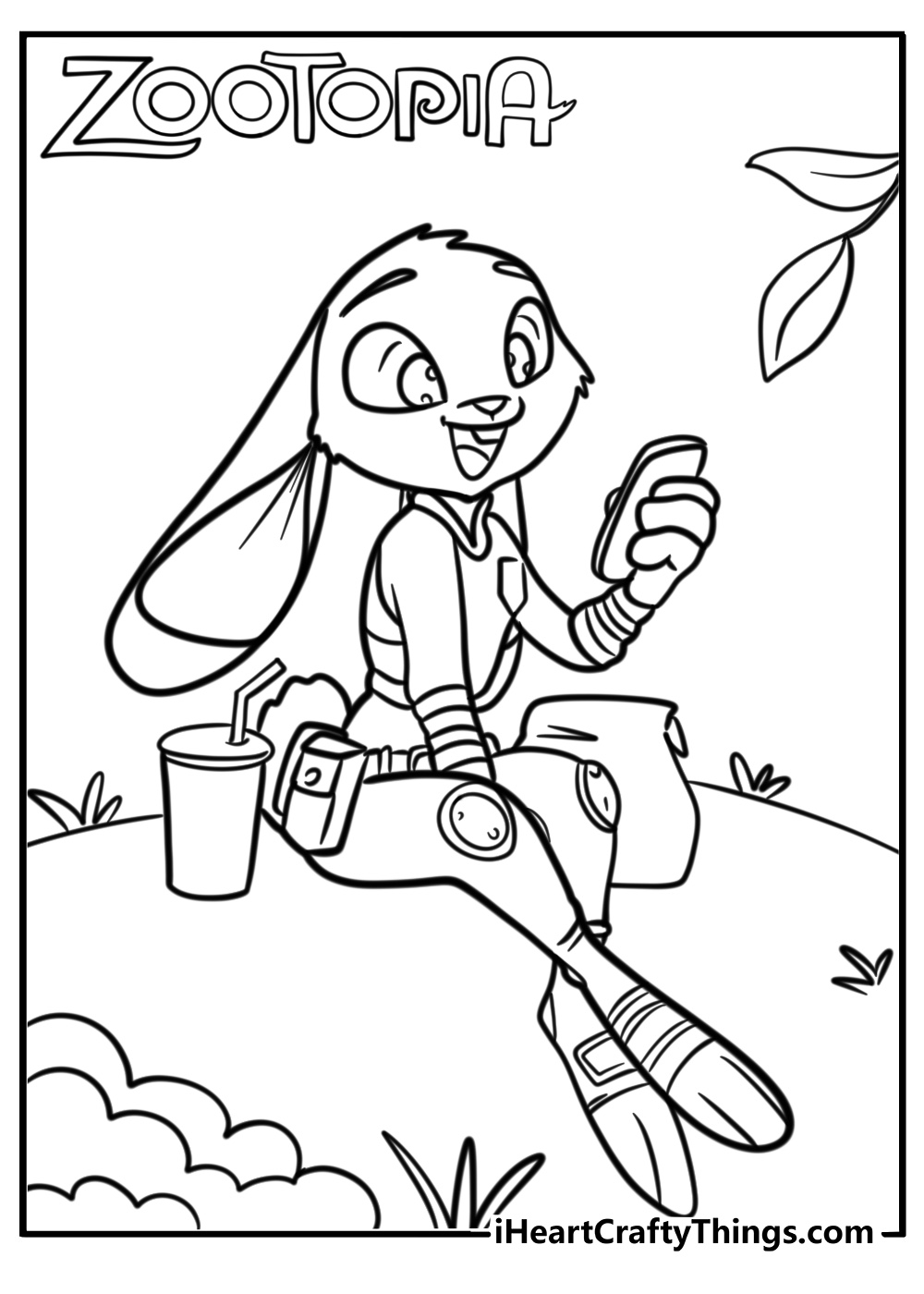 Judy hopps smiling in zootopia coloring page for kids