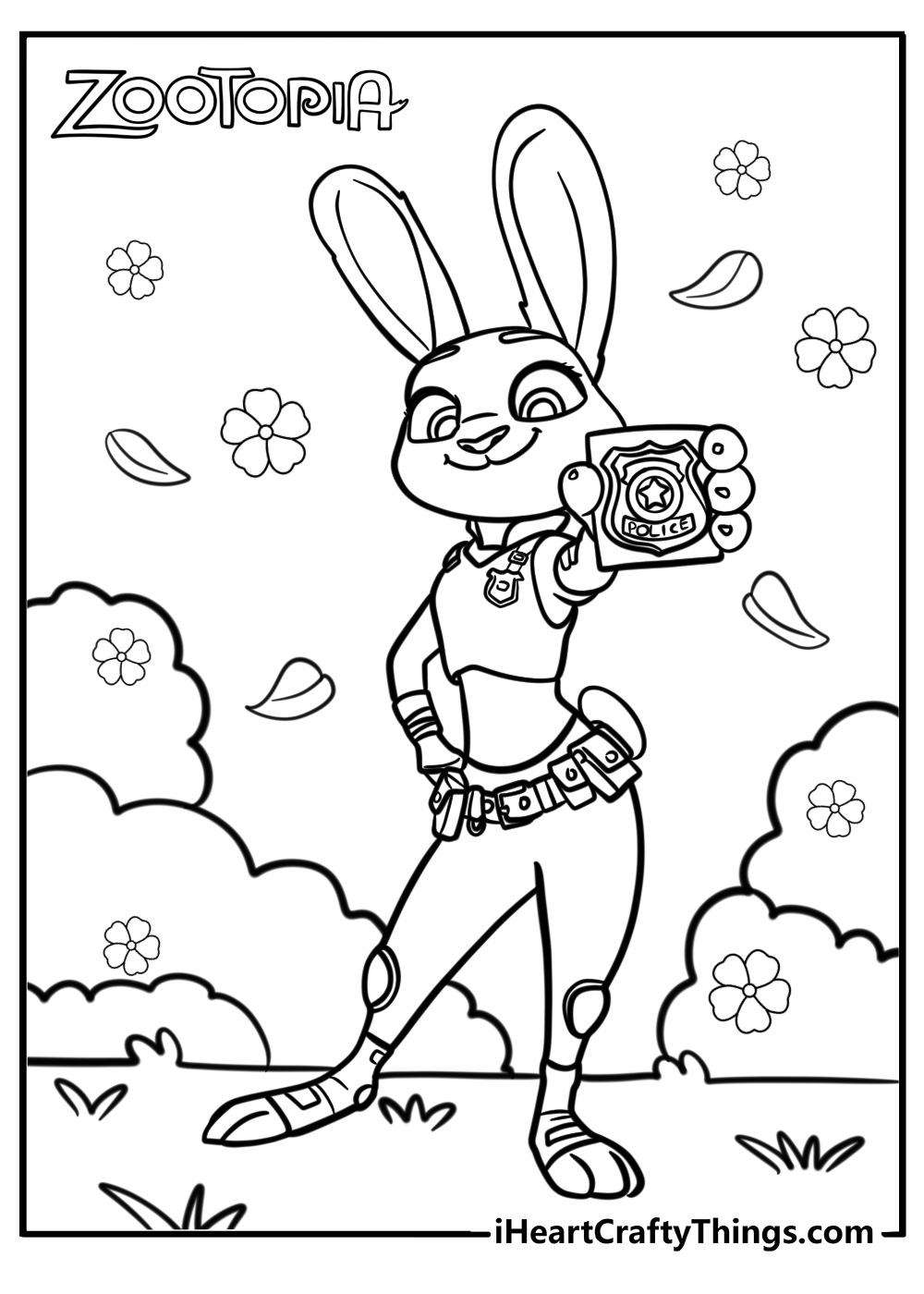 Judy hopps with her police badge fun zootopia coloring sheet