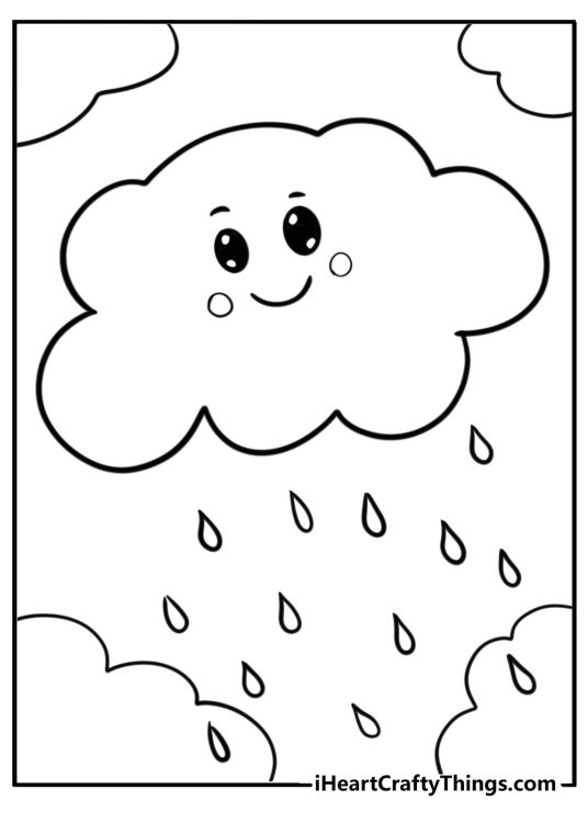 Kawaii cloud with raindrops free detailed coloring printable