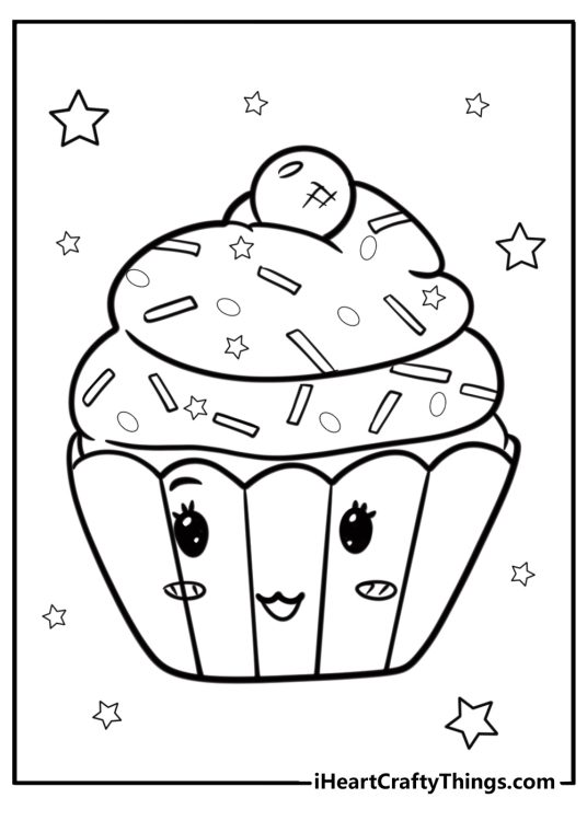 Kawaii cupcake with sprinkles free coloring pdf for kids