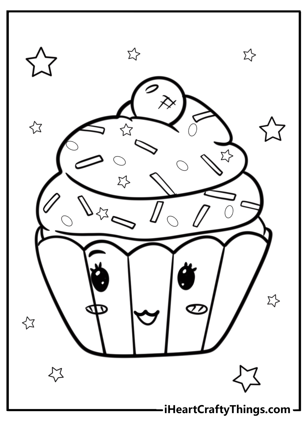 Kawaii cupcake with sprinkles free coloring pdf for kids