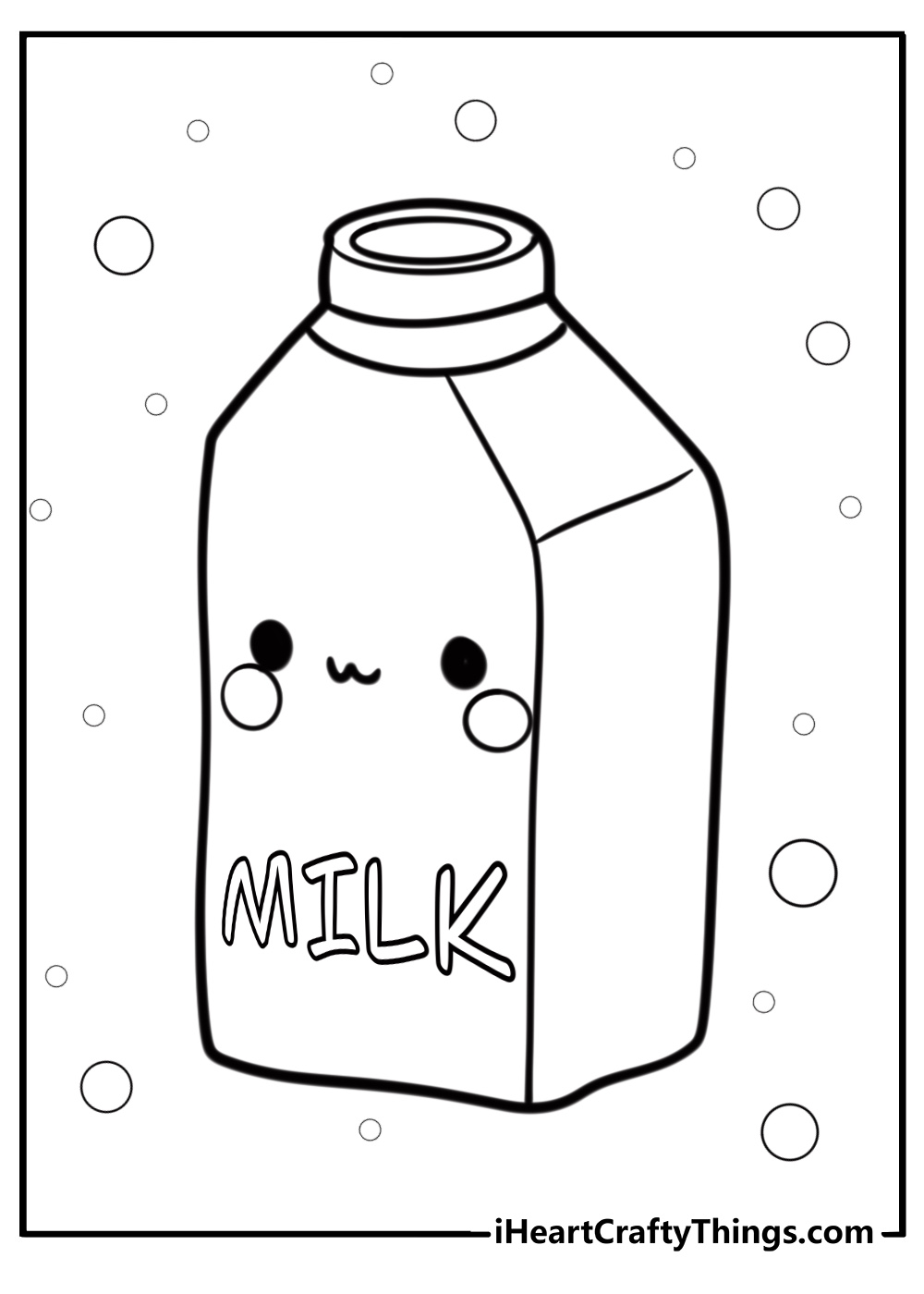 Kawaii milk carton with a smiling face free detailed page