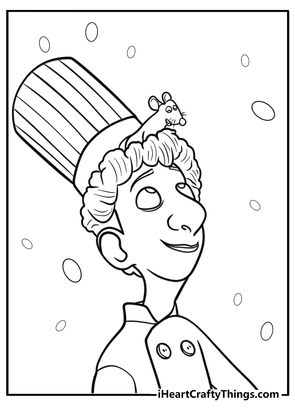 Linguini holding remy in his hat coloring page for kids