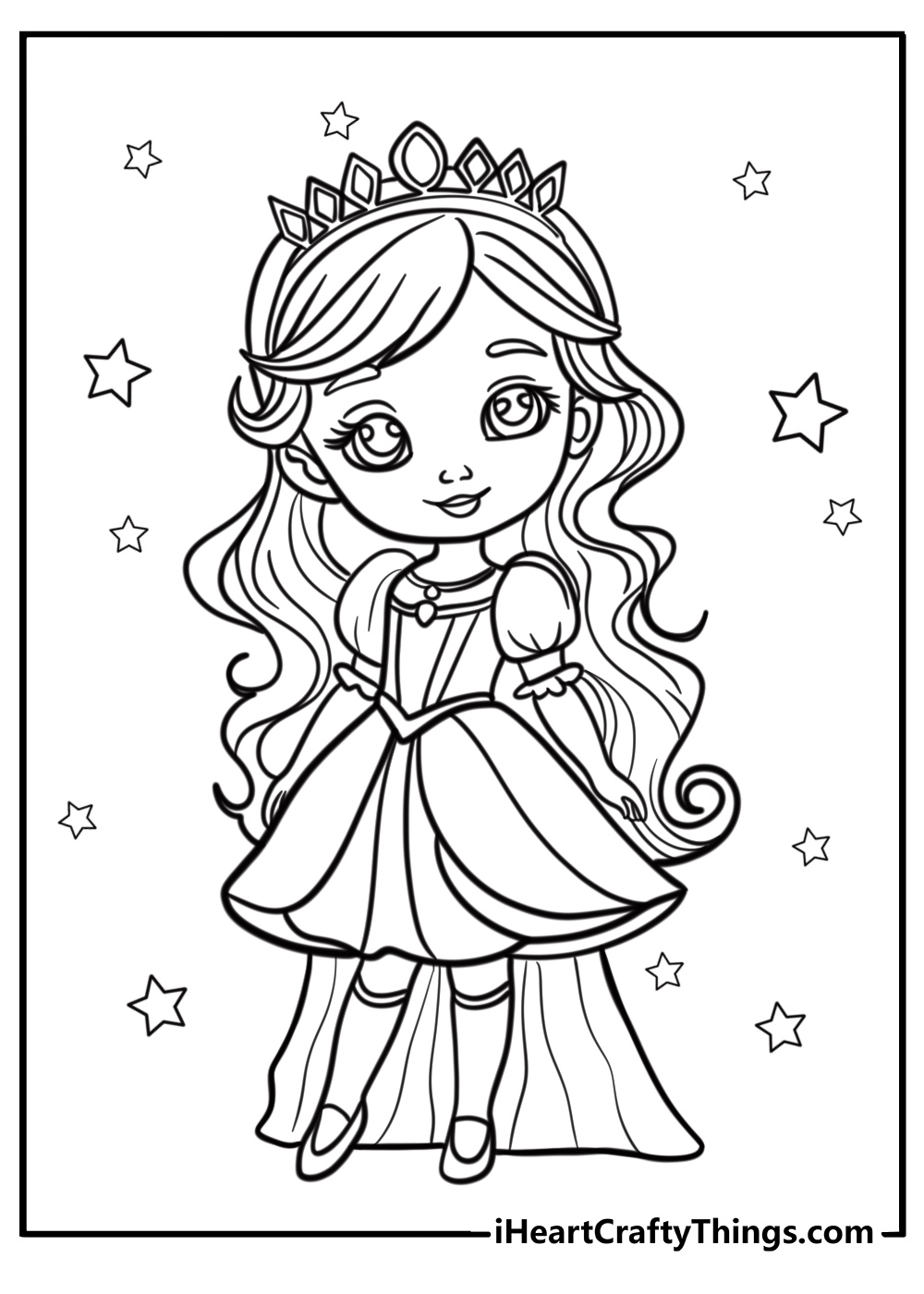 Lovely princess in a fancy dress detailed coloring activity