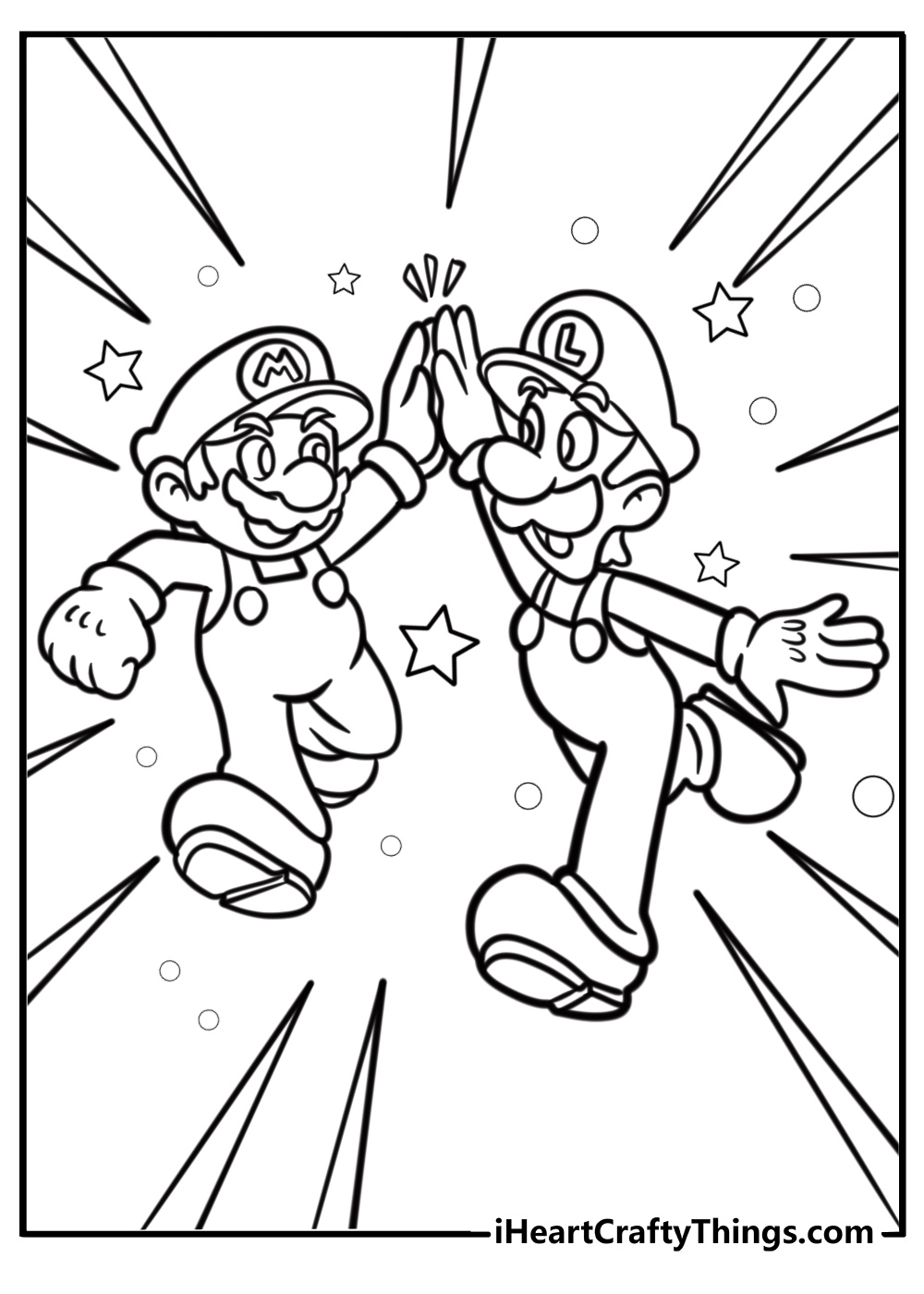 Luigi and mario high-fiving free printable coloring page