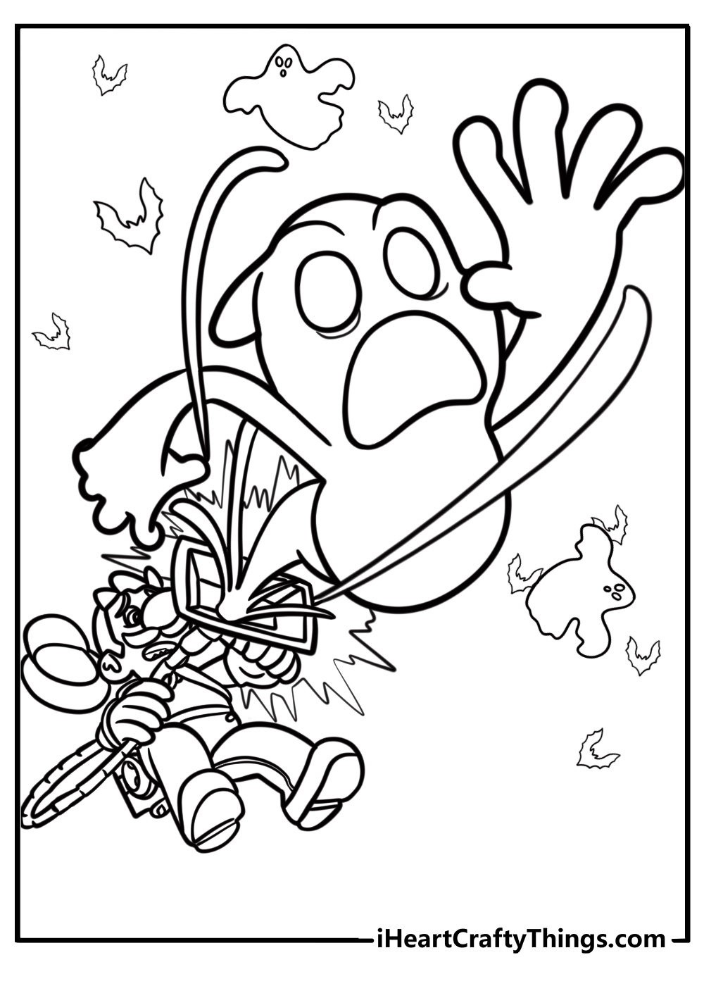 Luigi catching ghosts with poltergust fun coloring sheet