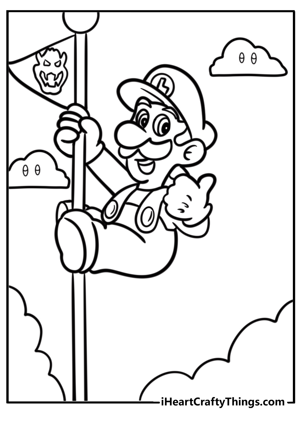 Luigi climbing a flagpole coloring sheet