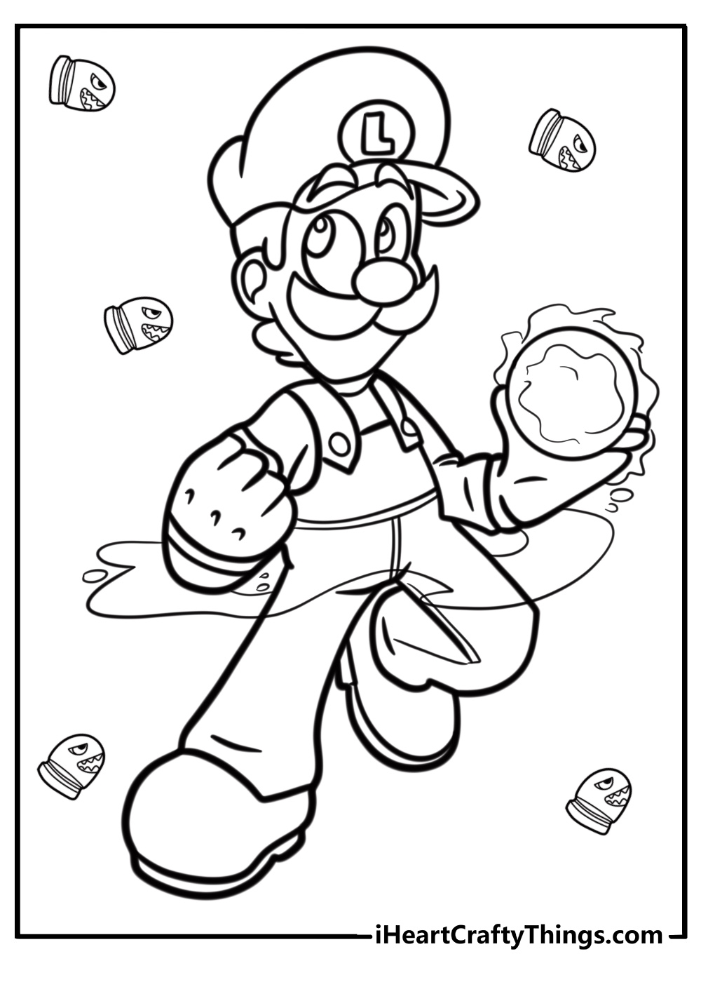 Luigi holding a fireball detailed coloring sheet