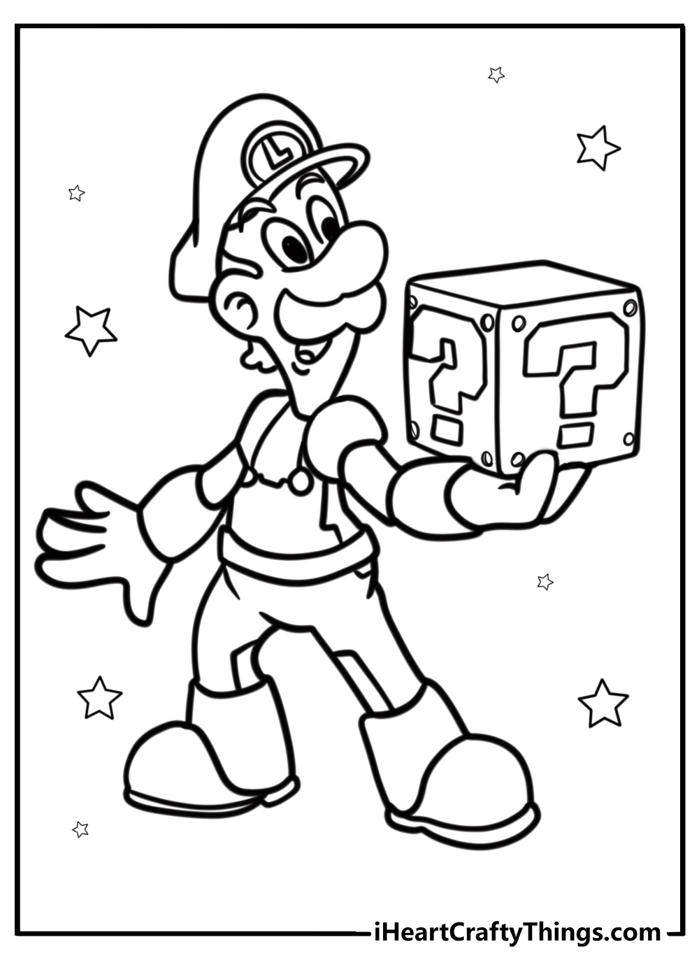 Luigi holding a question block free printable coloring page