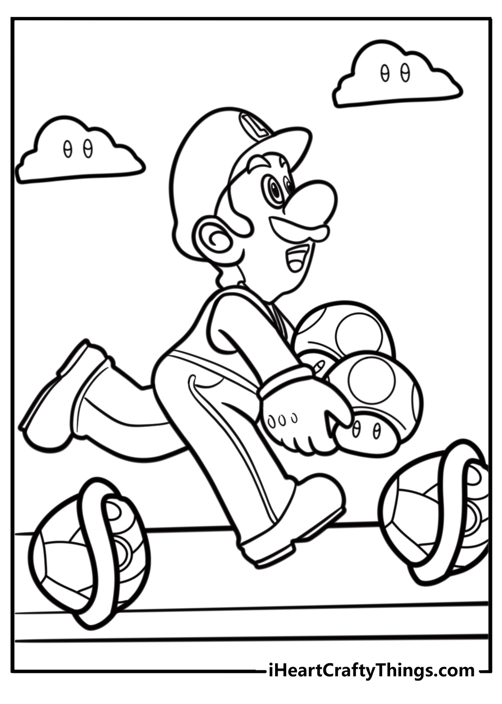 Luigi holding a super mushroom coloring sheet