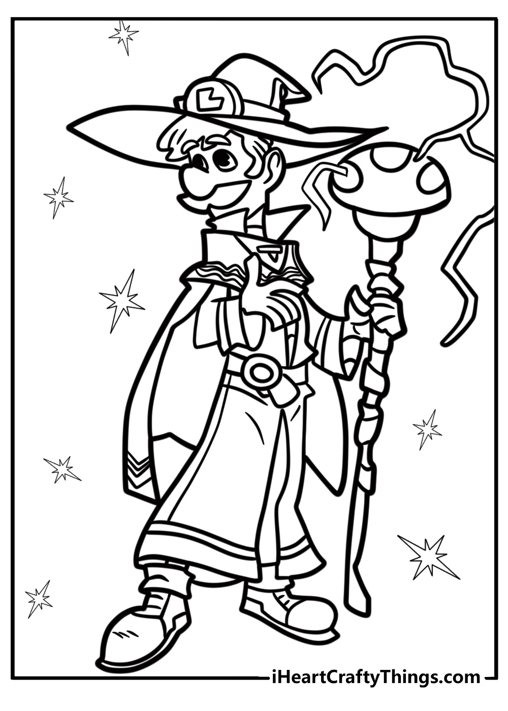 Luigi in a heroic pose fun coloring sheet