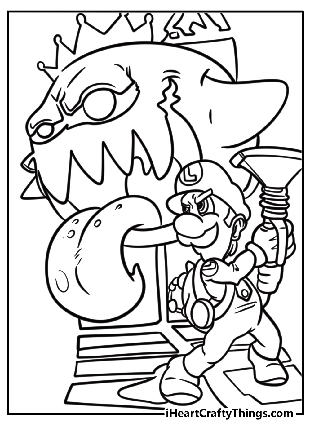 Luigi in a spooky mansion free coloring page pdf