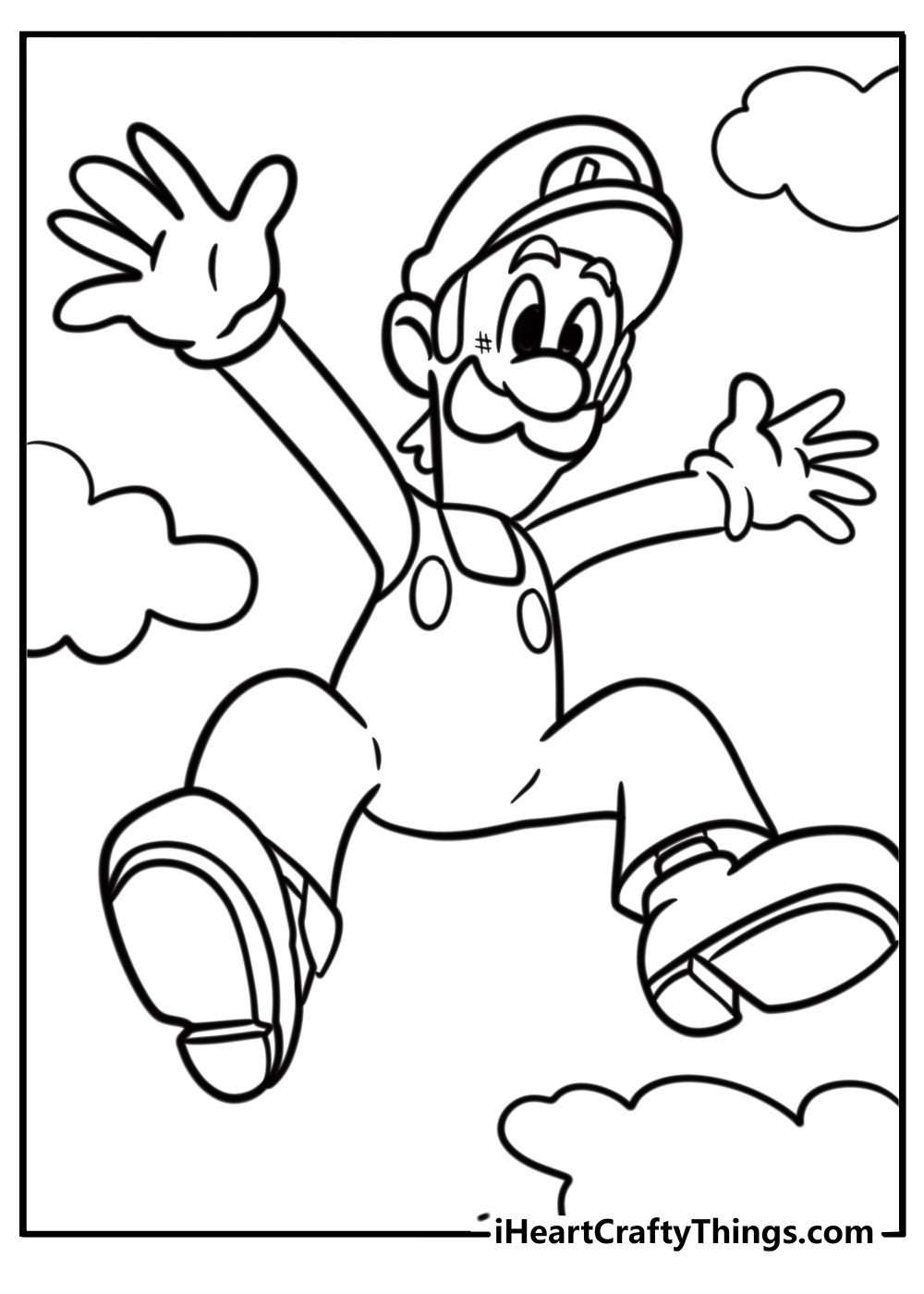 Luigi jumping in the air free coloring page pdf