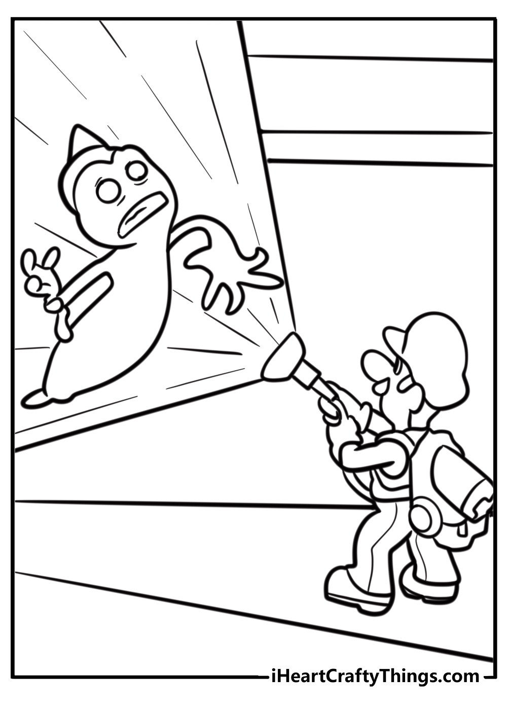 Luigi preparing for a new adventure detailed coloring sheet