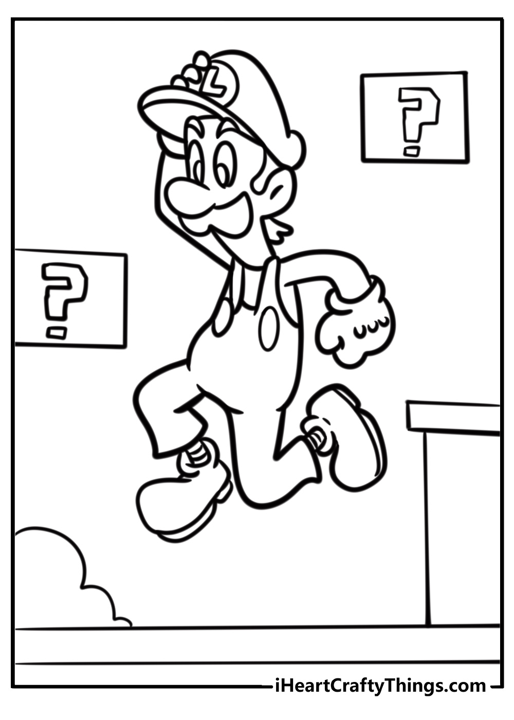 Luigi running through a level coloring sheet