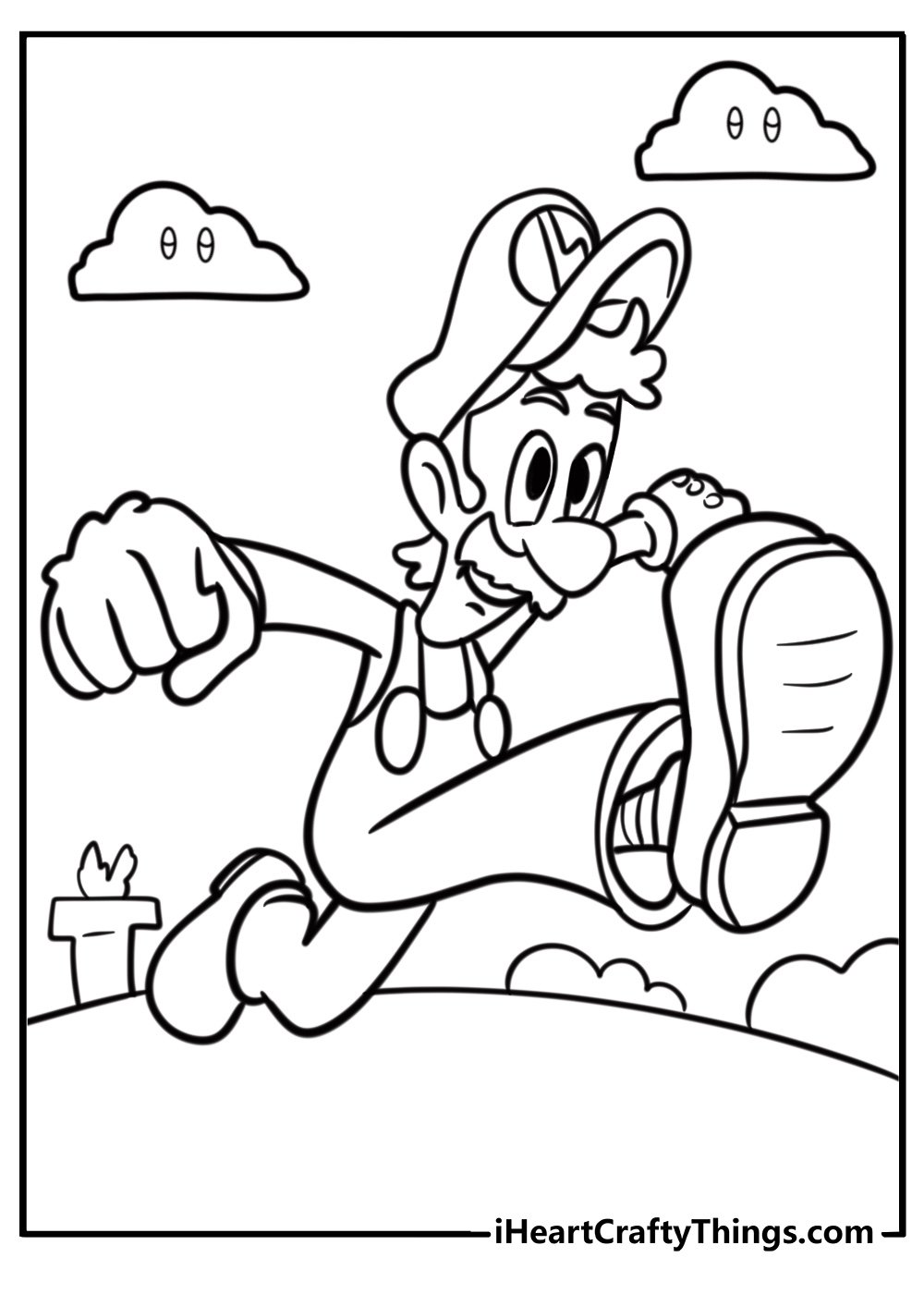 Luigi running with excitement fun printable coloring sheet