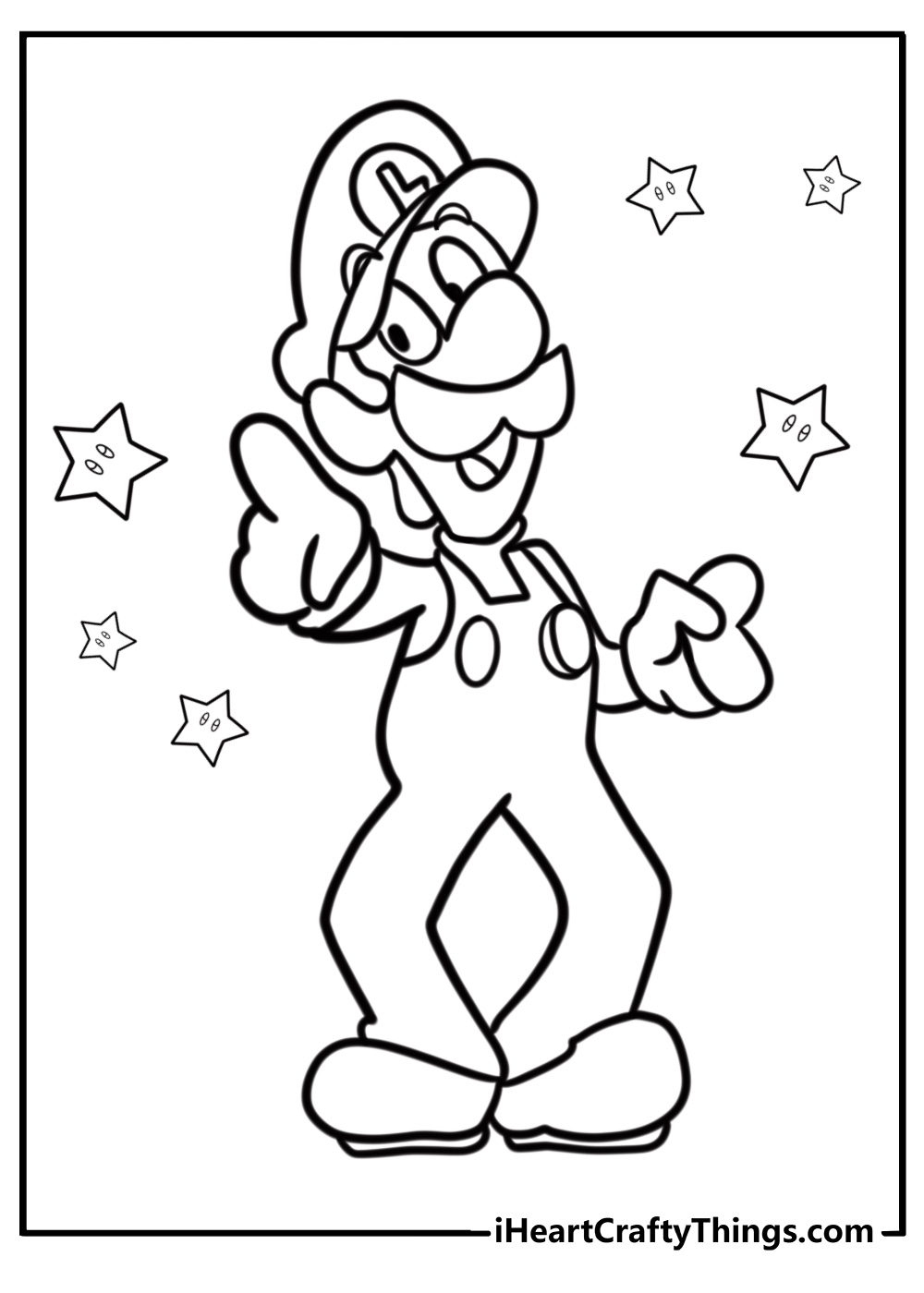 Luigi standing and smiling coloring page for kids