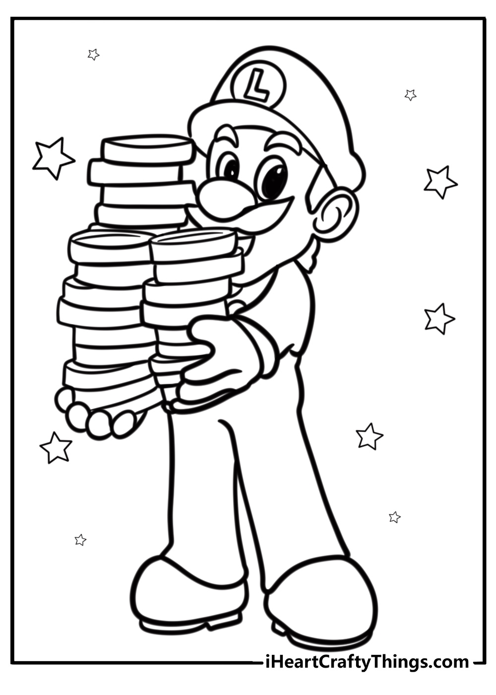 Luigi standing with a coin free coloring page pdf