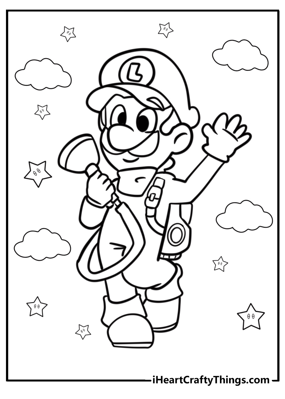 Luigi waving hello printable coloring page