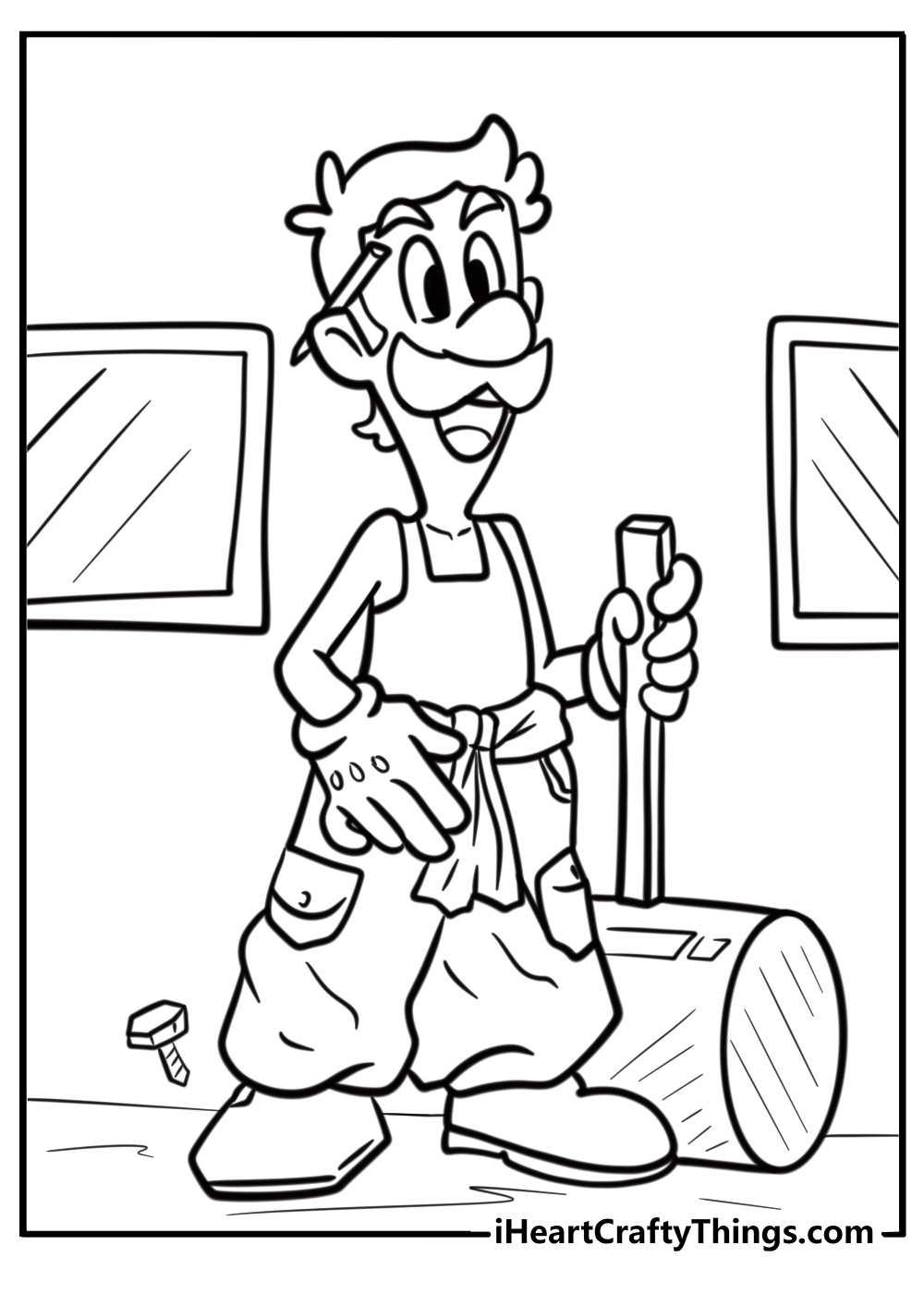 Luigi with a big smile coloring page