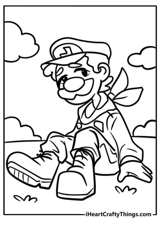Luigi with a shy smile fun coloring sheet for kids
