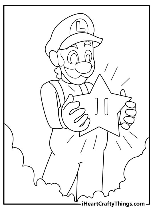 luigi with superstar power shining stars free pdf coloring page