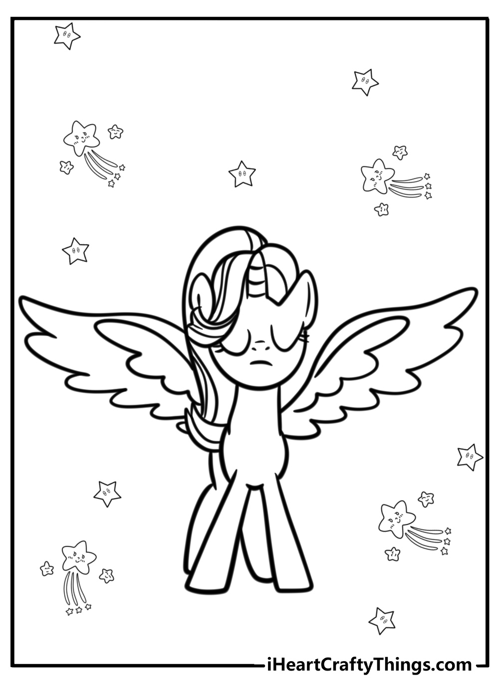 Magical alicorn spreading its wings coloring sheet