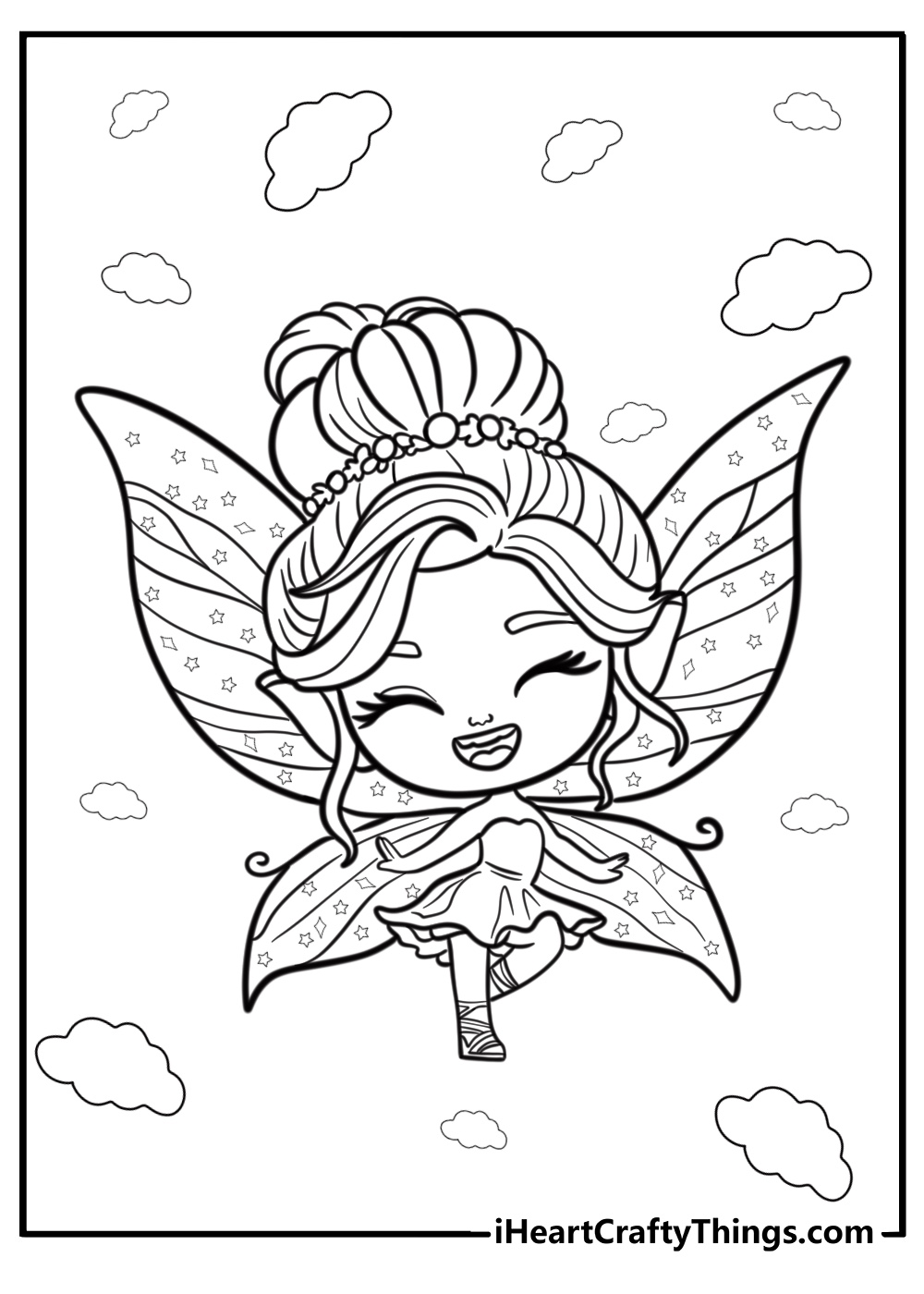 Magical fairy with glittery wings detailed coloring pdf