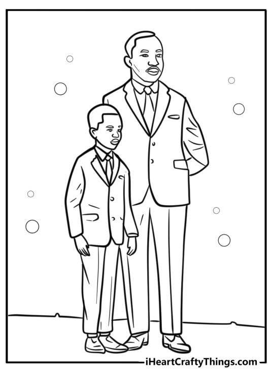 Martin luther king jr standing with children fun coloring sheet